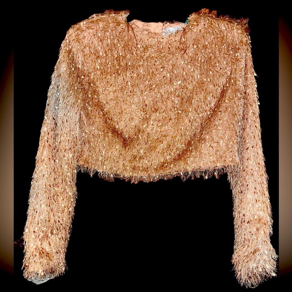 Mable Revolve ,champagne shaggy crop top